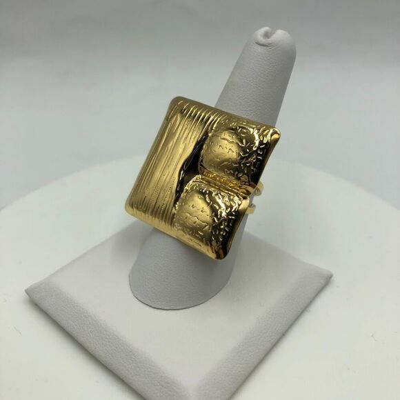18K Gold Plated Women's Square Abstract Modern Finger Ring Open Back Waterproof - Picture 6 of 10